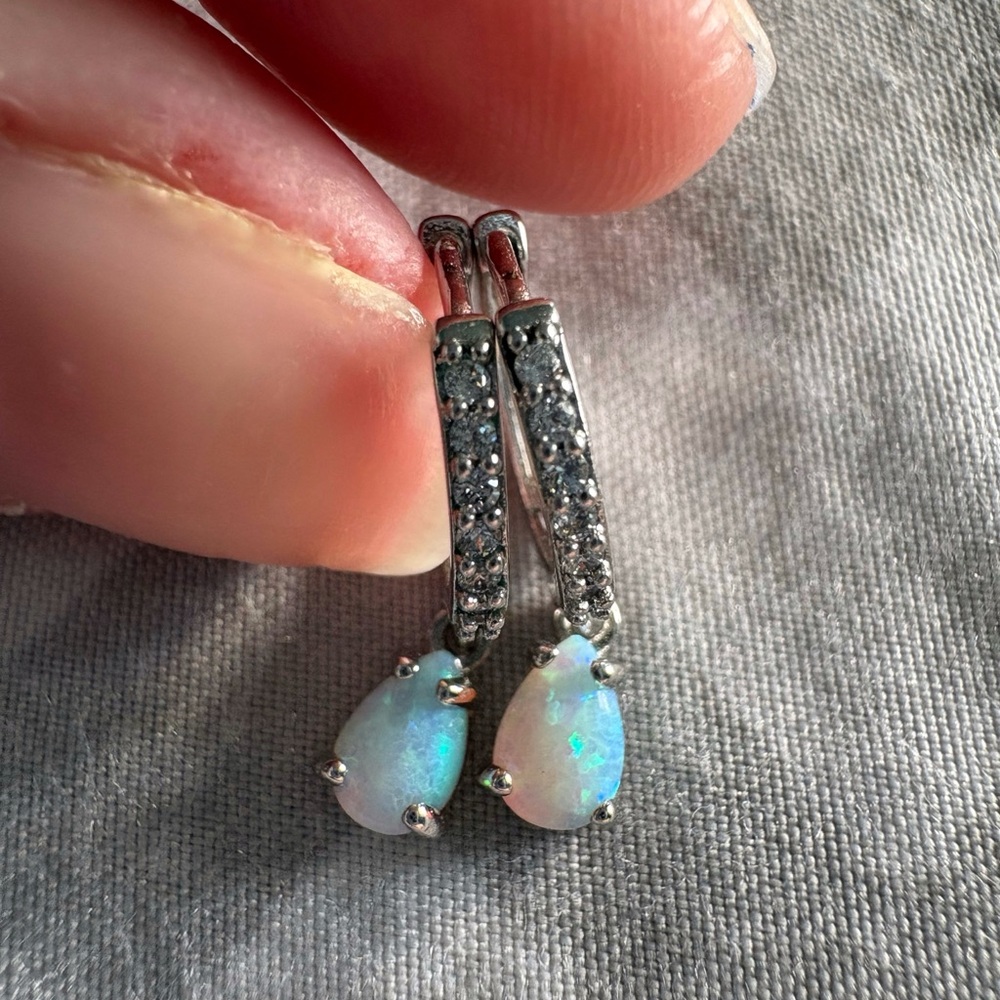 Silver Opal Huggies